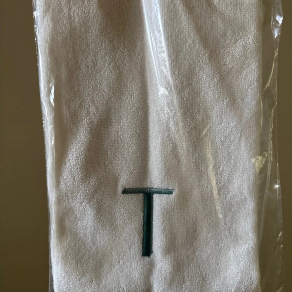 Anthropologie Monogrammed Embroidered Green and White‎ Towel